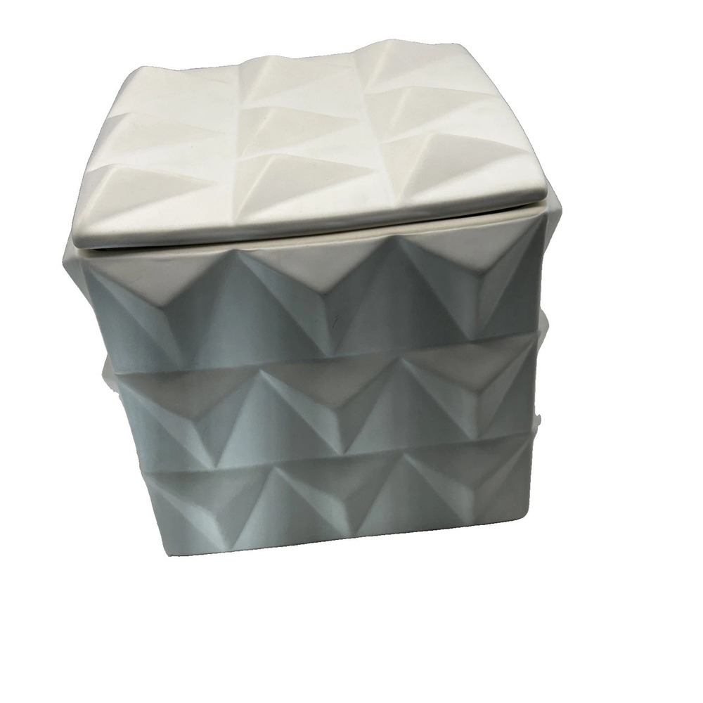 DwellStudio Global Views Braque Matte White Ceramic Covered Box Geometric 7x7